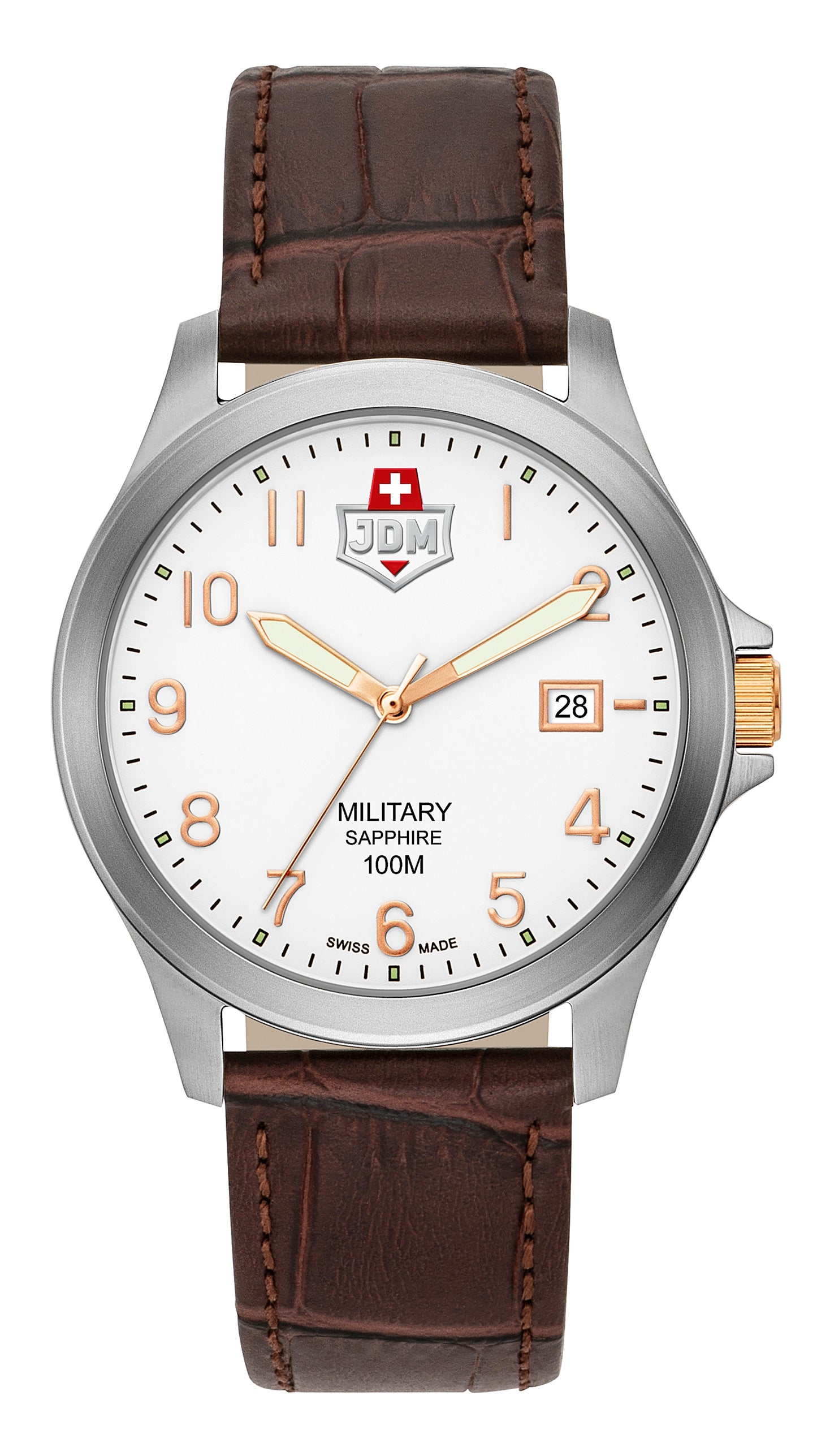 JDM Military Alpha I White Dial Brown Leather Strap