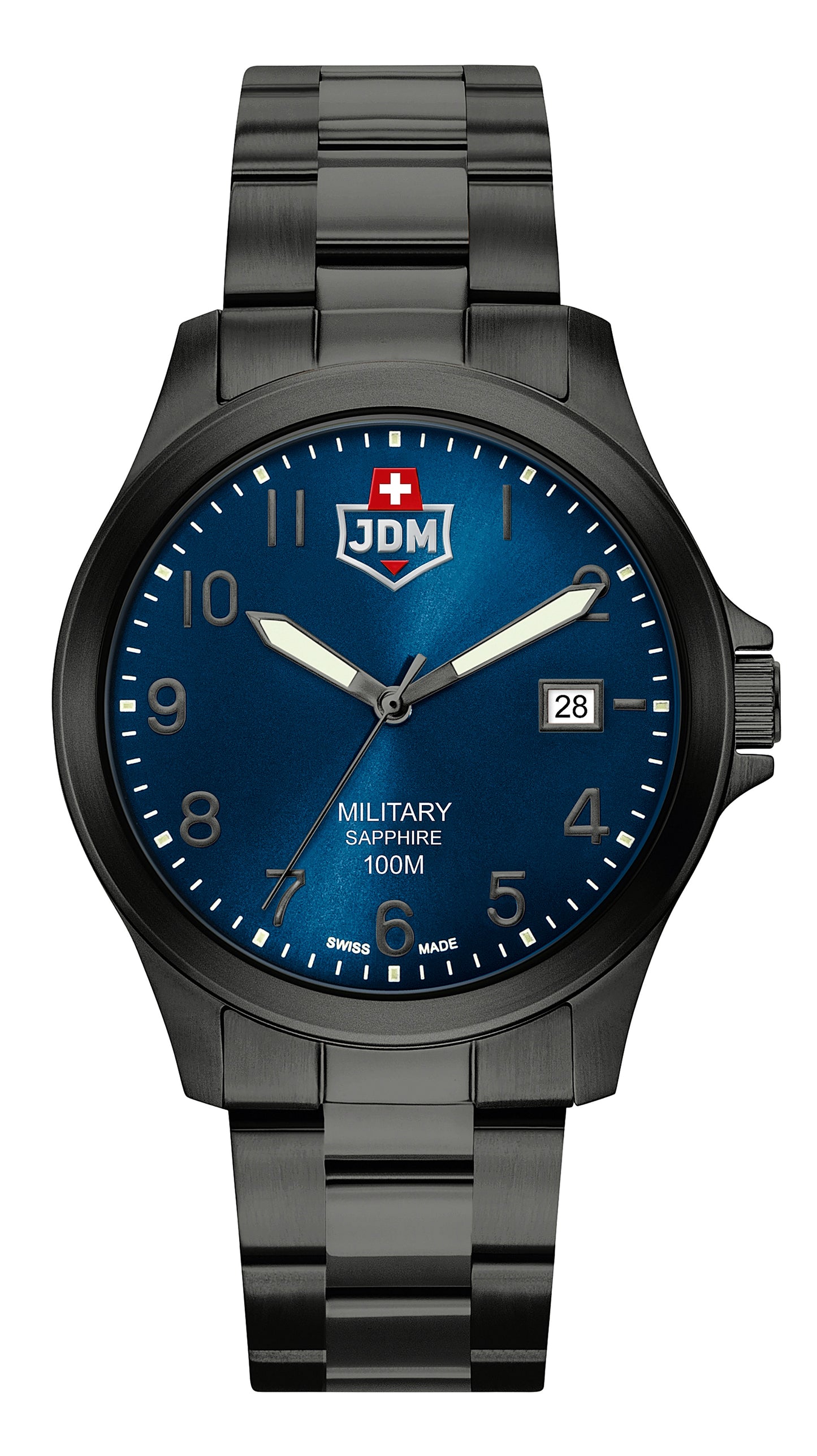 JDM Military Alpha I Blue Dial Black IP Stainless Steel Bracelet
