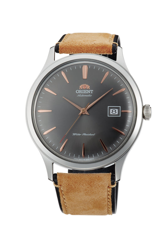 Orient Bambino 42mm Brown Suede Strap Grey Dial