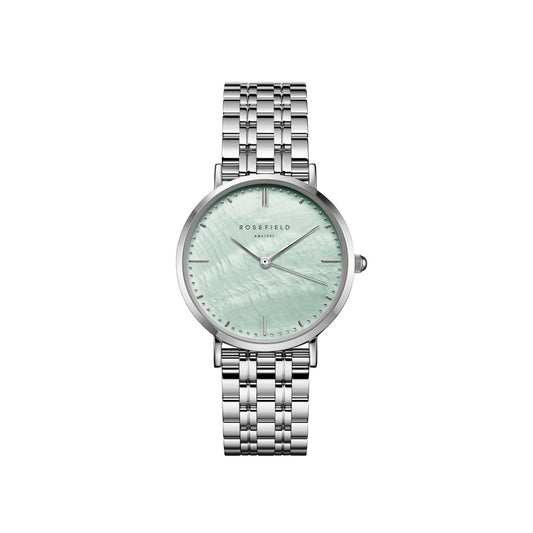 Rosefield Upper East Side Silver Watch with Mint Green Dial