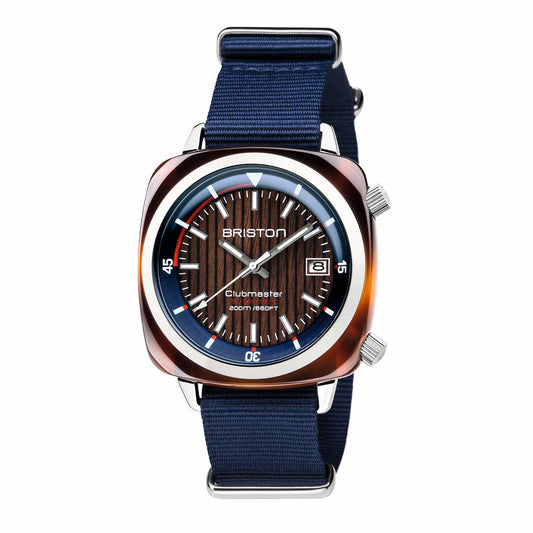 Briston Clubmaster Diver Striped Wood Dial Blue Nato Strap