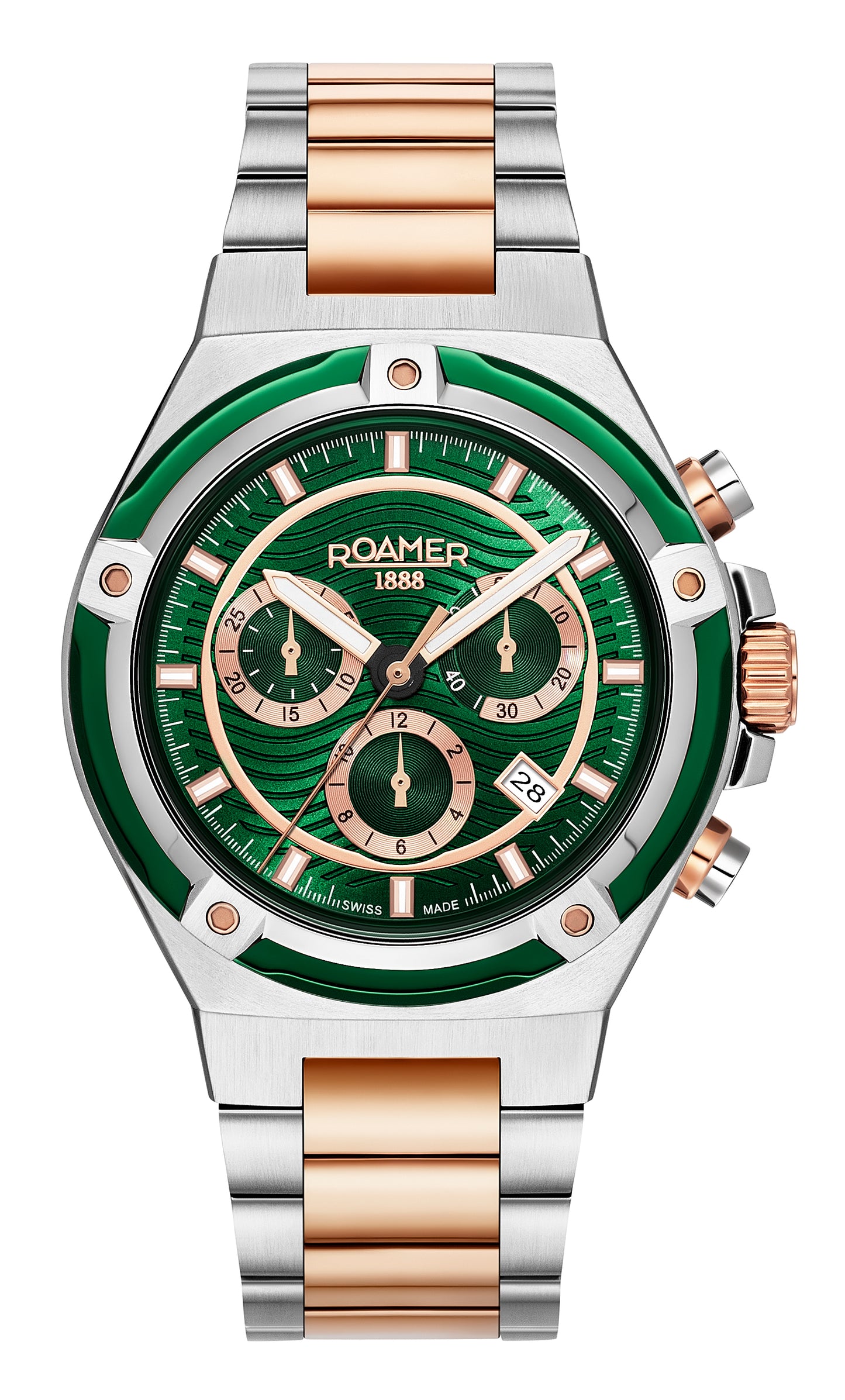 Roamer Tempo Master Green Dial Rosegold Bi-colour Bracelet