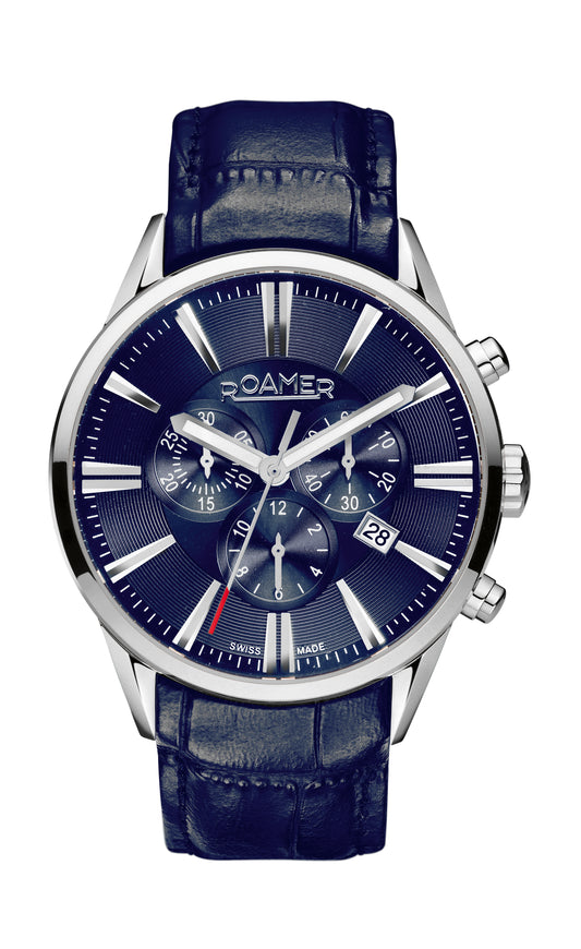 Roamer Superior Chrono Blue Dial Blue Leather Strap