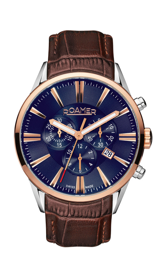 Roamer Superior Chrono Blue Dial Brown Leather Strap