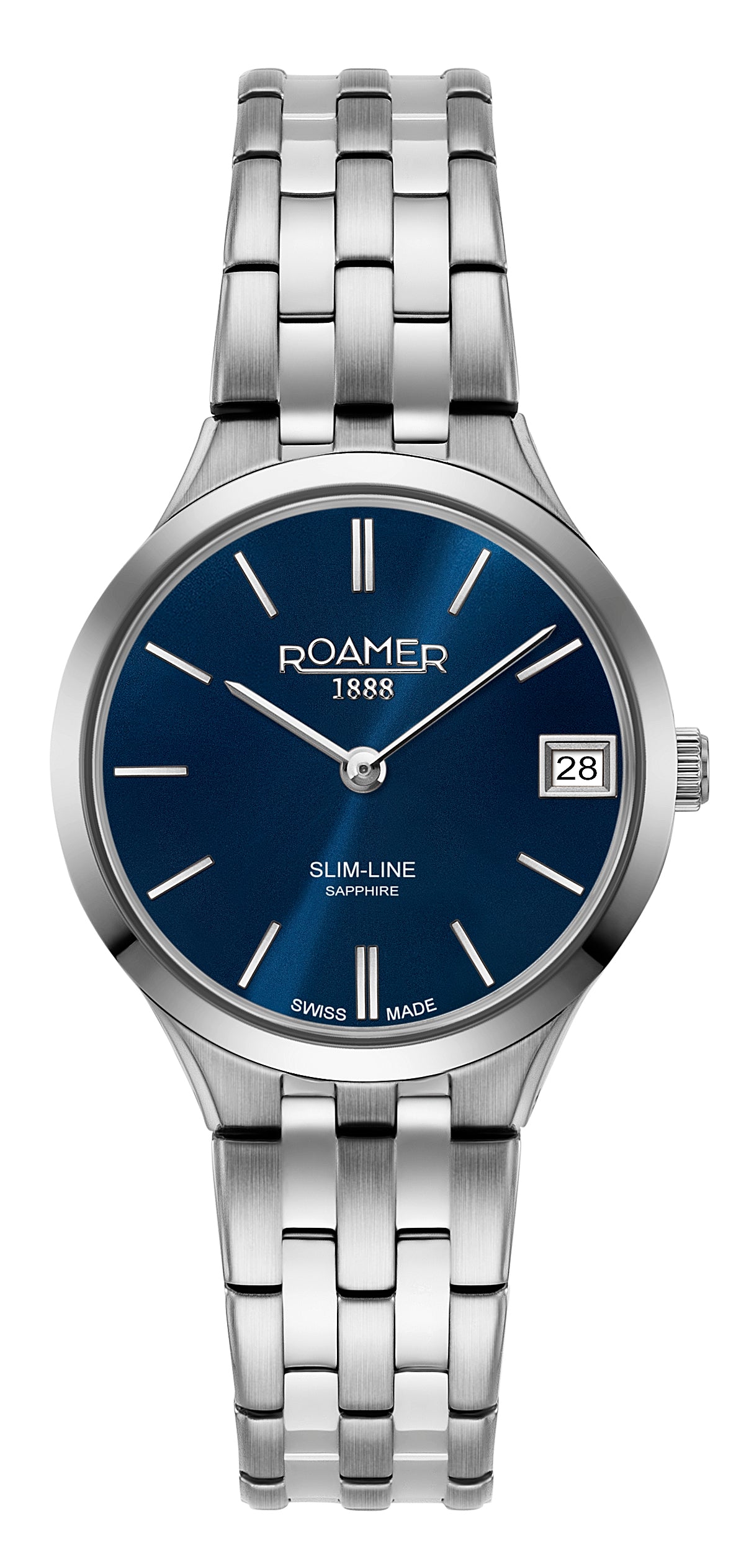 Roamer Slim-Line Classic Ladies, Blue Dial Steel Bracelet
