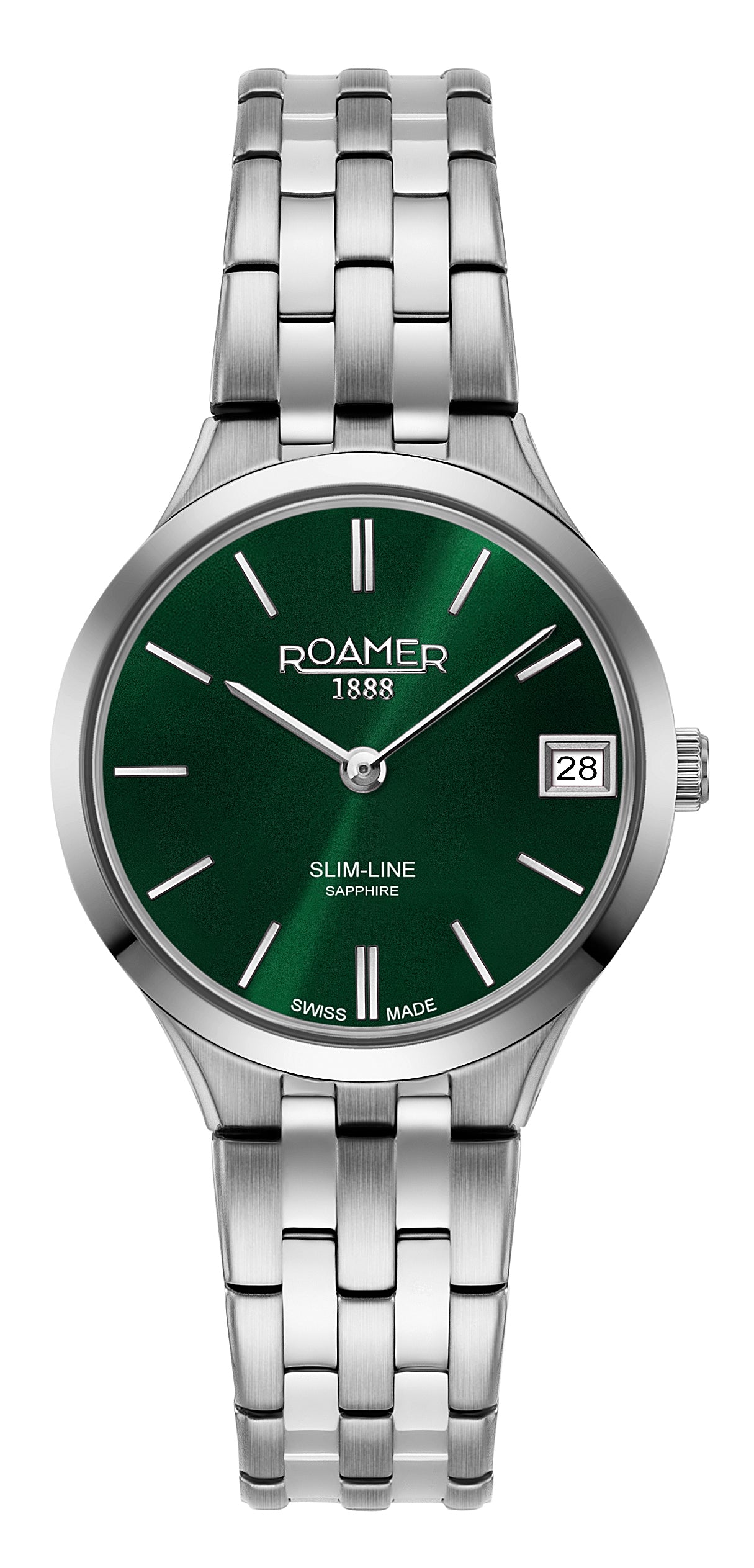 Roamer Slim-Line Classic Ladies, Green Dial Steel Bracelet