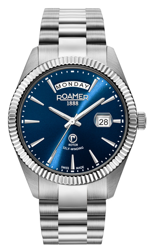 Roamer Primeline Day Date Blue Dial Steel Bracelet