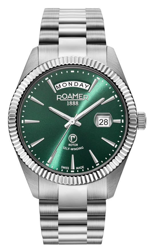 Roamer Primeline Day Date Green Dial Steel Bracelet