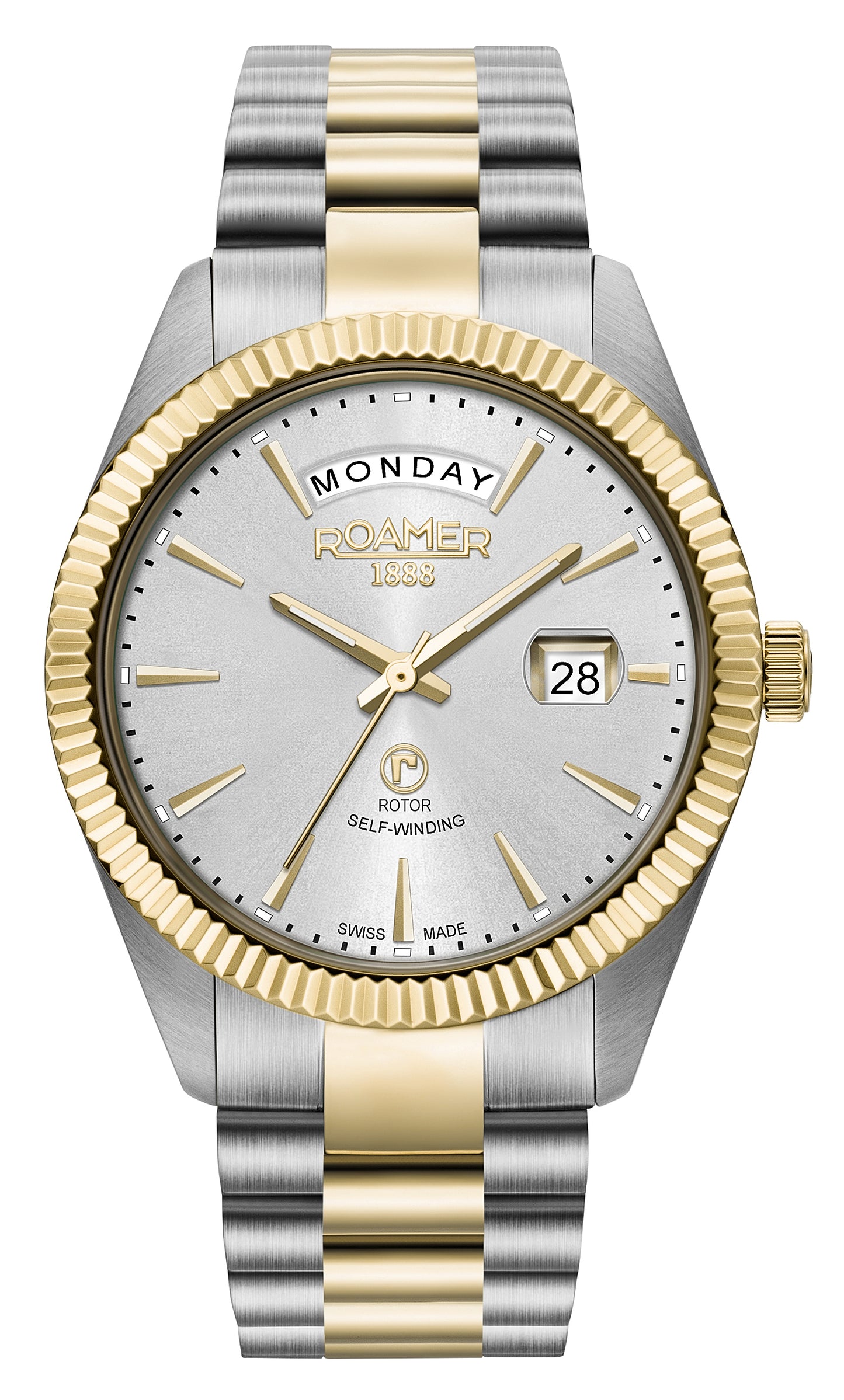 Roamer Primeline Day Date Silver Dial Yellow Gold Bi-colour Bracelet