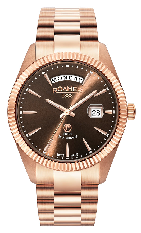 Roamer Primeline Day Date Brown Dial Rosegold Bracelet