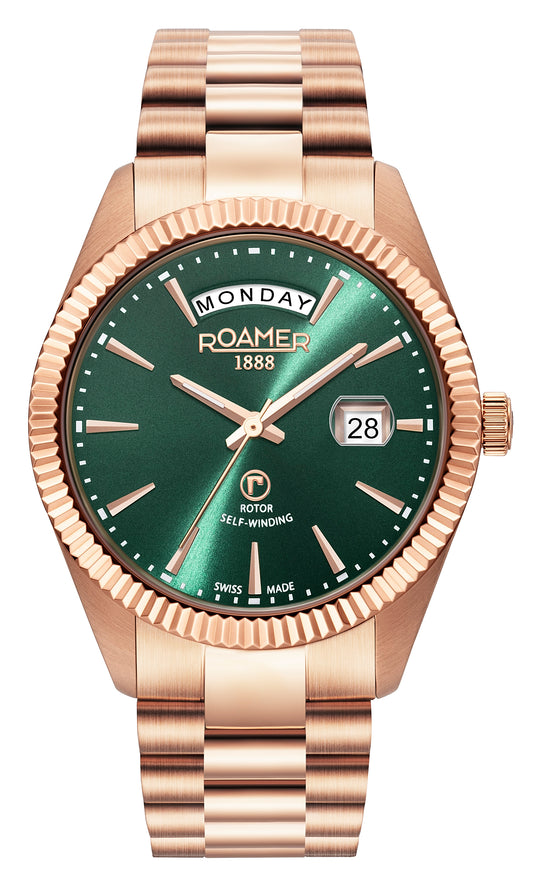 Roamer Primeline Day Date Green Dial Rosegold Bracelet