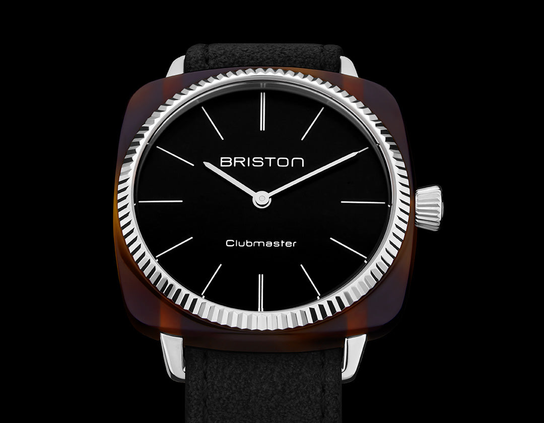 Briston Clubmaster Elegant, Black Dial Black Strap with Steel Accents