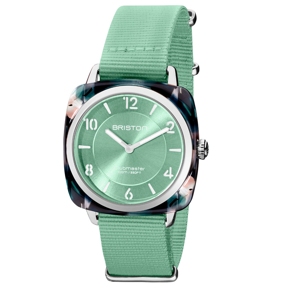 Briston Clubmaster Chic Ladies 2 Hand Mint Green Dial and Nato Strap with Steel Accents