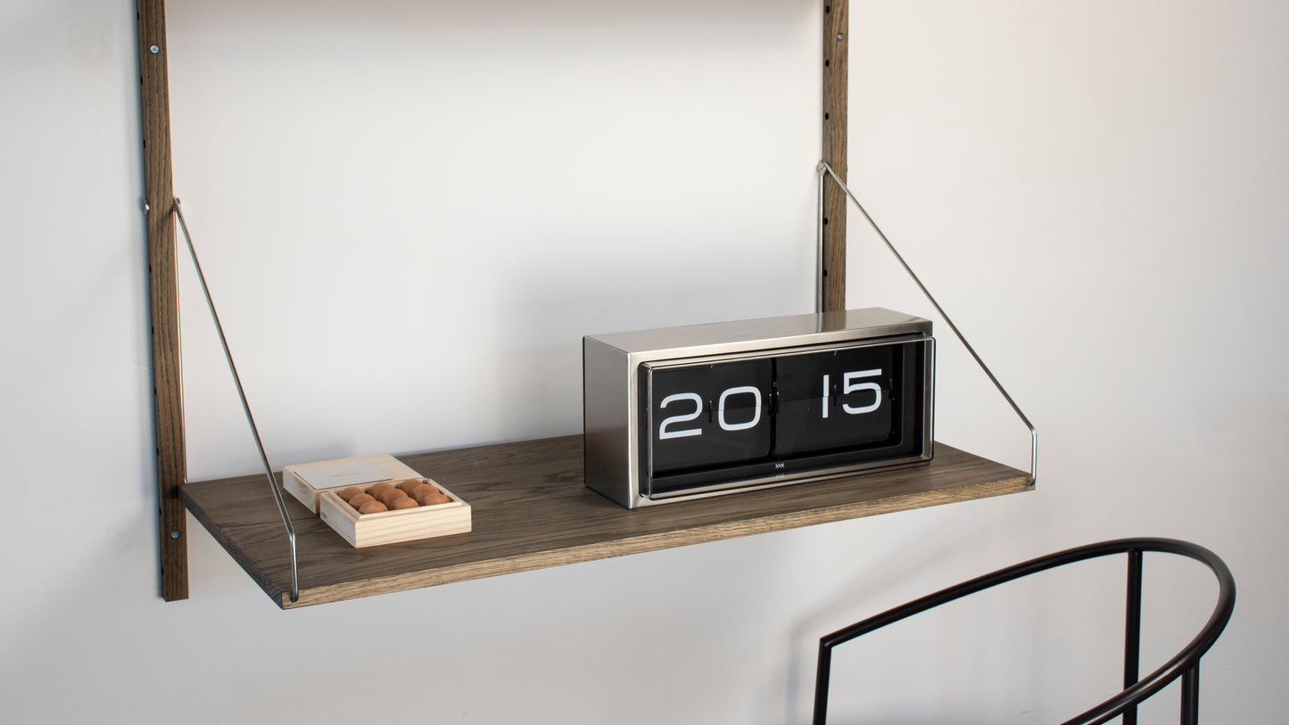LEFF Amsterdam Retro Flip Display Brick Clock Stainless Steel Black Display with White Numbers