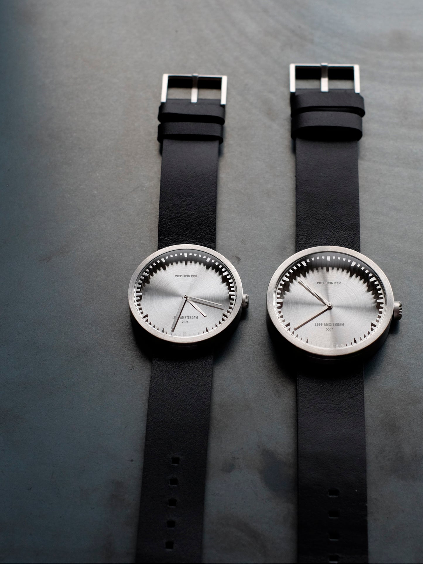 LEFF Amsterdam Tube Watch D38 Stainless Steel Case Black Leather Strap