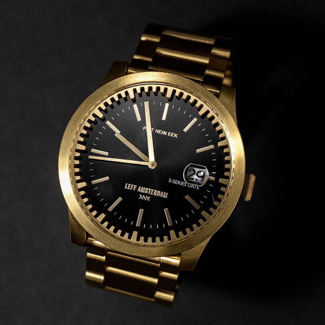 Leff Amsterdam Tube Watch S42 Date Brass with Black Dial