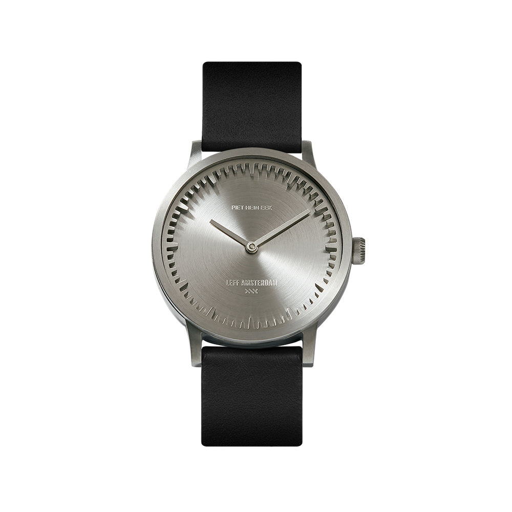 LEFF Amsterdam Tube Watch T32 Stainless Steel Case Black Leather Strap