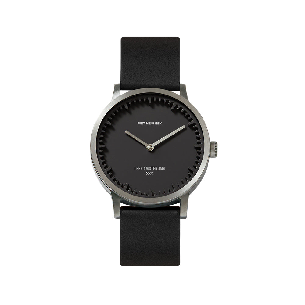 LEFF Amsterdam Tube Watch T32 Stainless Steel/ Black Case Black Leather Strap