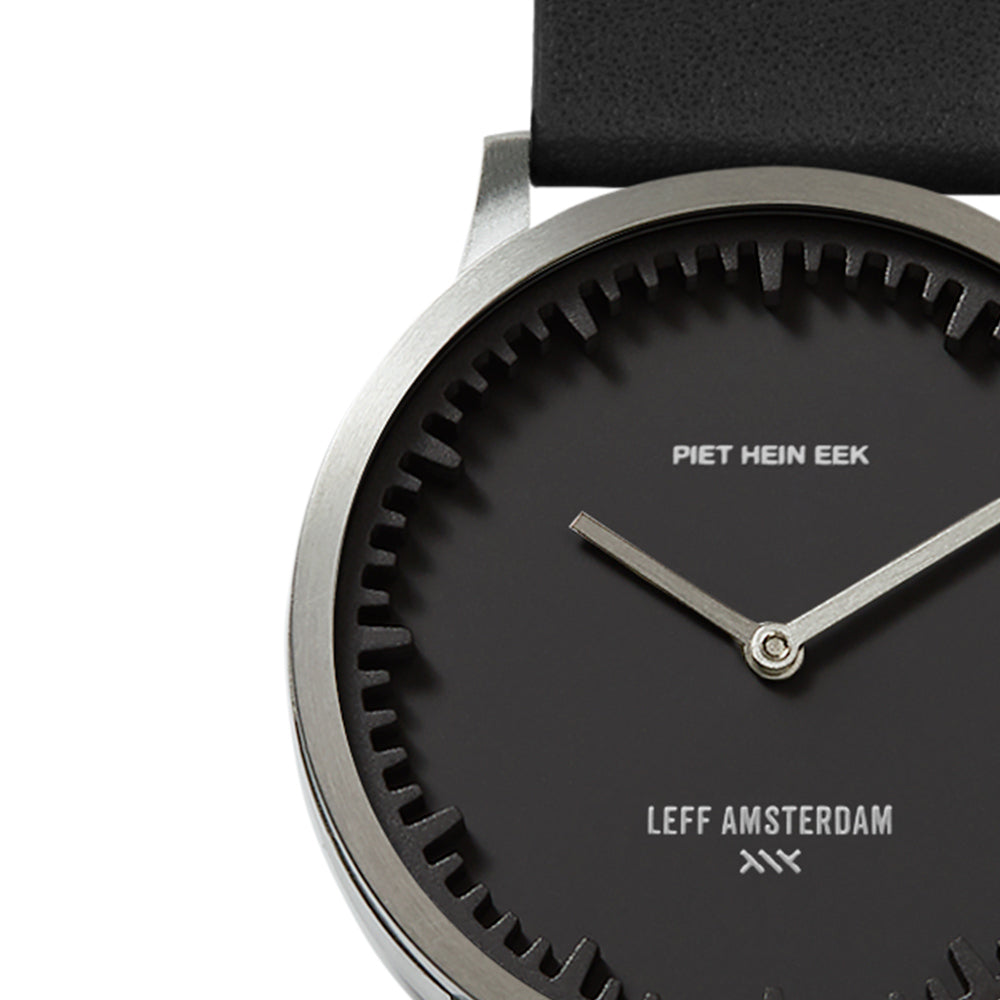 LEFF Amsterdam Tube Watch T32 Stainless Steel/ Black Case Black Leather Strap