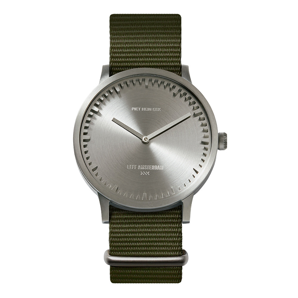 LEFF Amsterdam Tube Watch T40 Stainless Steel Case Green Nato Strap