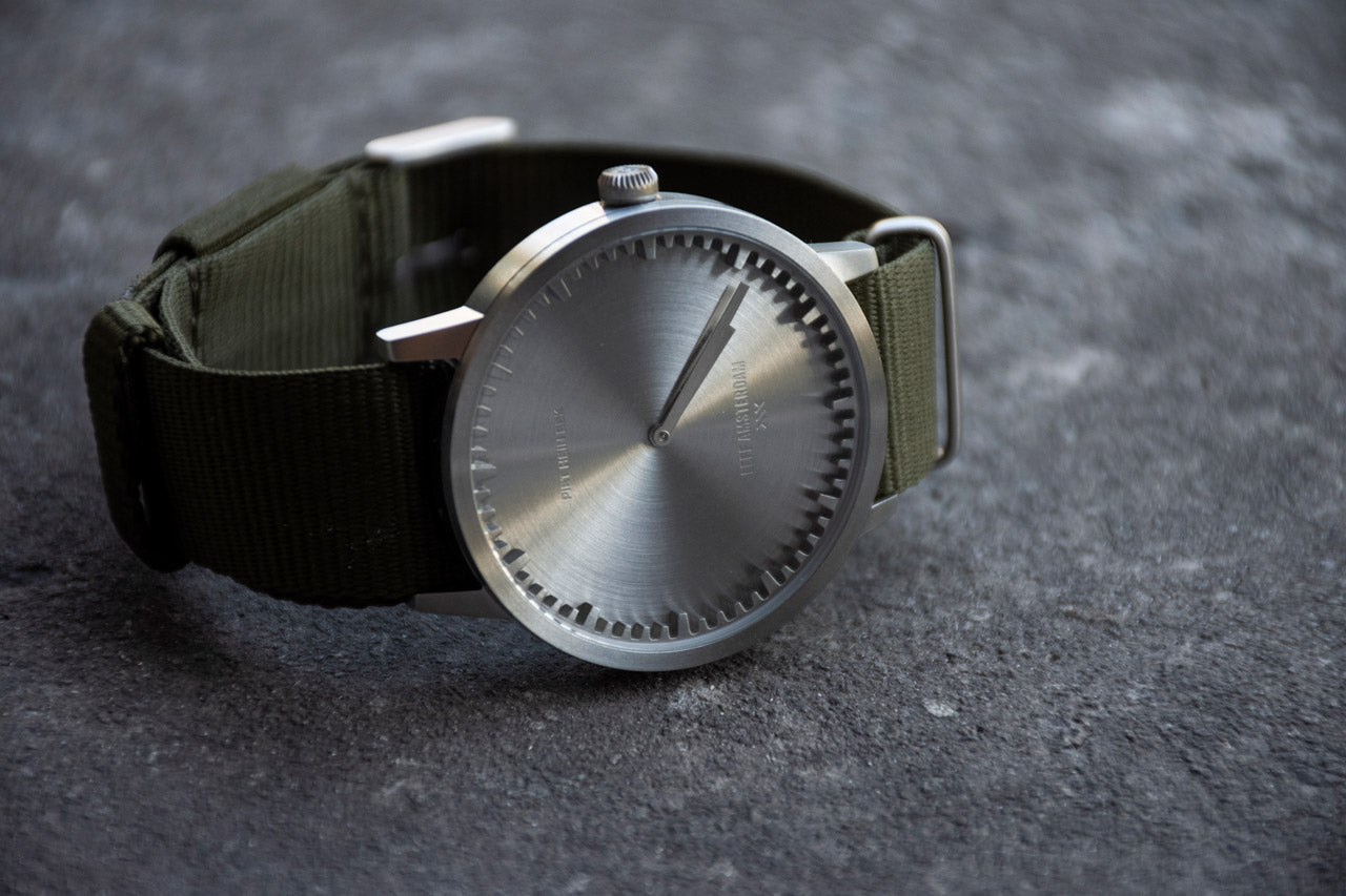LEFF Amsterdam Tube Watch T40 Stainless Steel Case Green Nato Strap