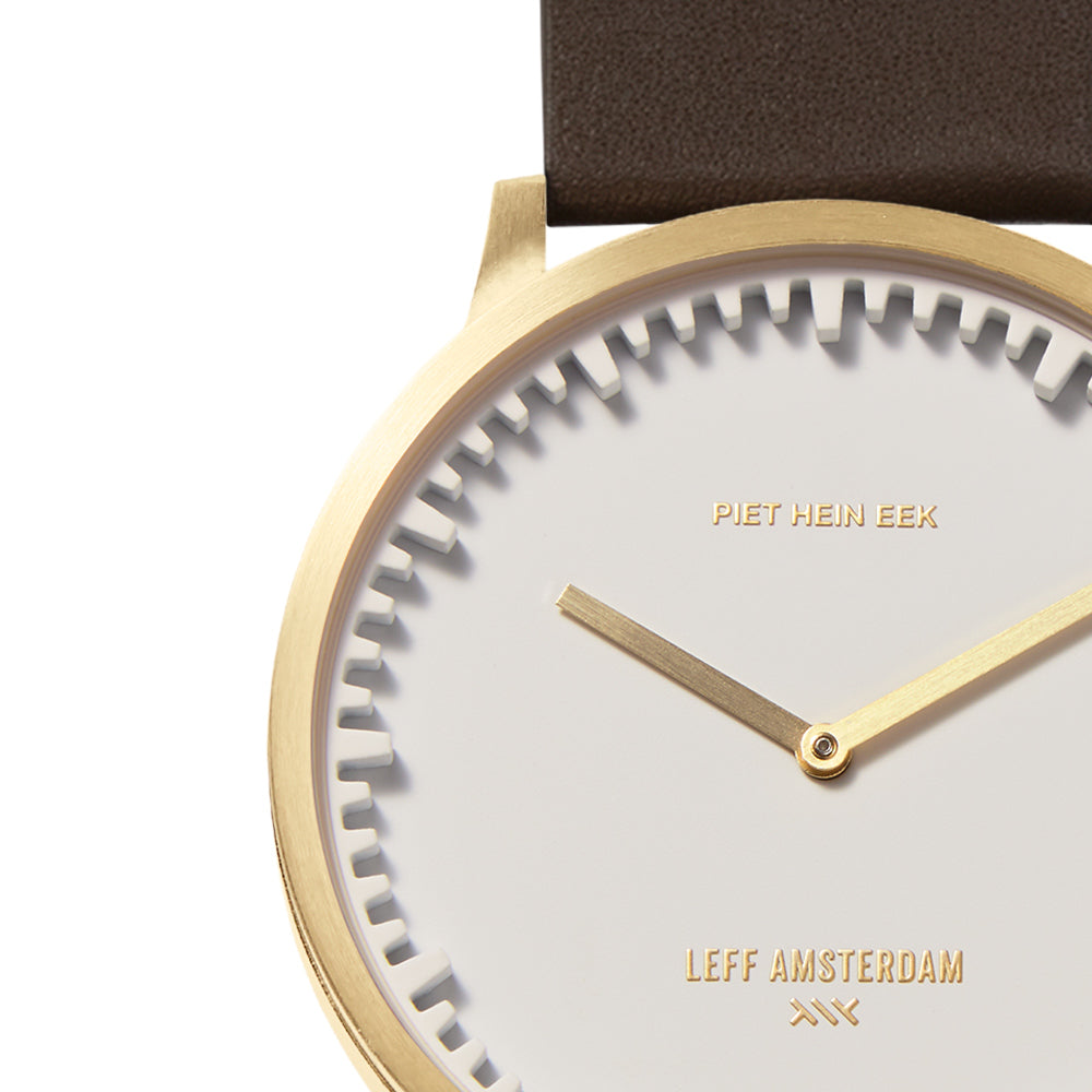 LEFF Amsterdam Tube Watch T40 Brass/ White Case Brown Leather Strap